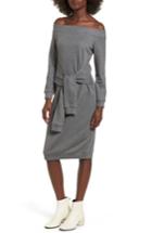 Women's Soprano Tie Front Off The Shoulder Sweatshirt Dress - Grey
