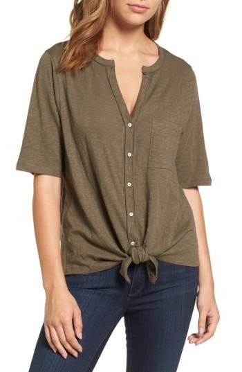 Petite Women's Caslon Tie Front Tee P - Green