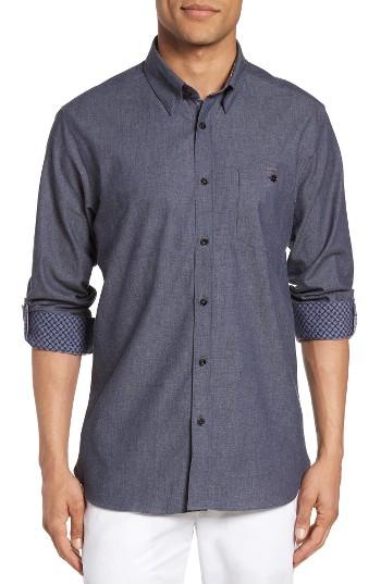 Men's Ted Baker London Jestie Extra Trim Fit Roll Sleeve Sport Shirt (s) - Blue