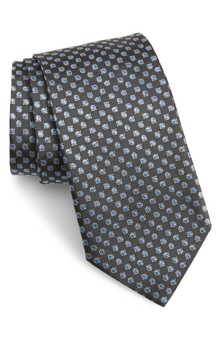 Men's Salvatore Ferragamo Gavi Ja Print Silk Tie, Size - Grey