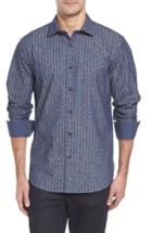 Men's Bugatchi Slim Fit Flock Print Sport Shirt - Blue