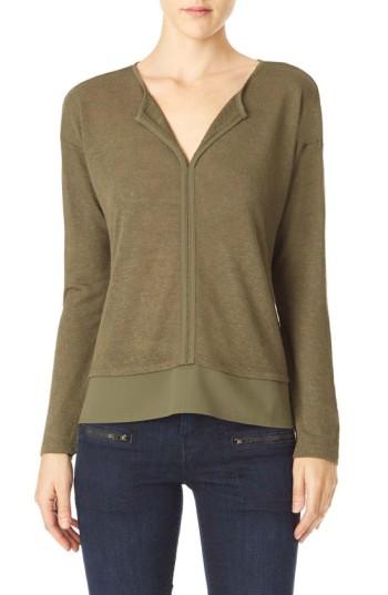 Petite Women's Sanctuary 'hanna' Split Neck Knit Top P - Green