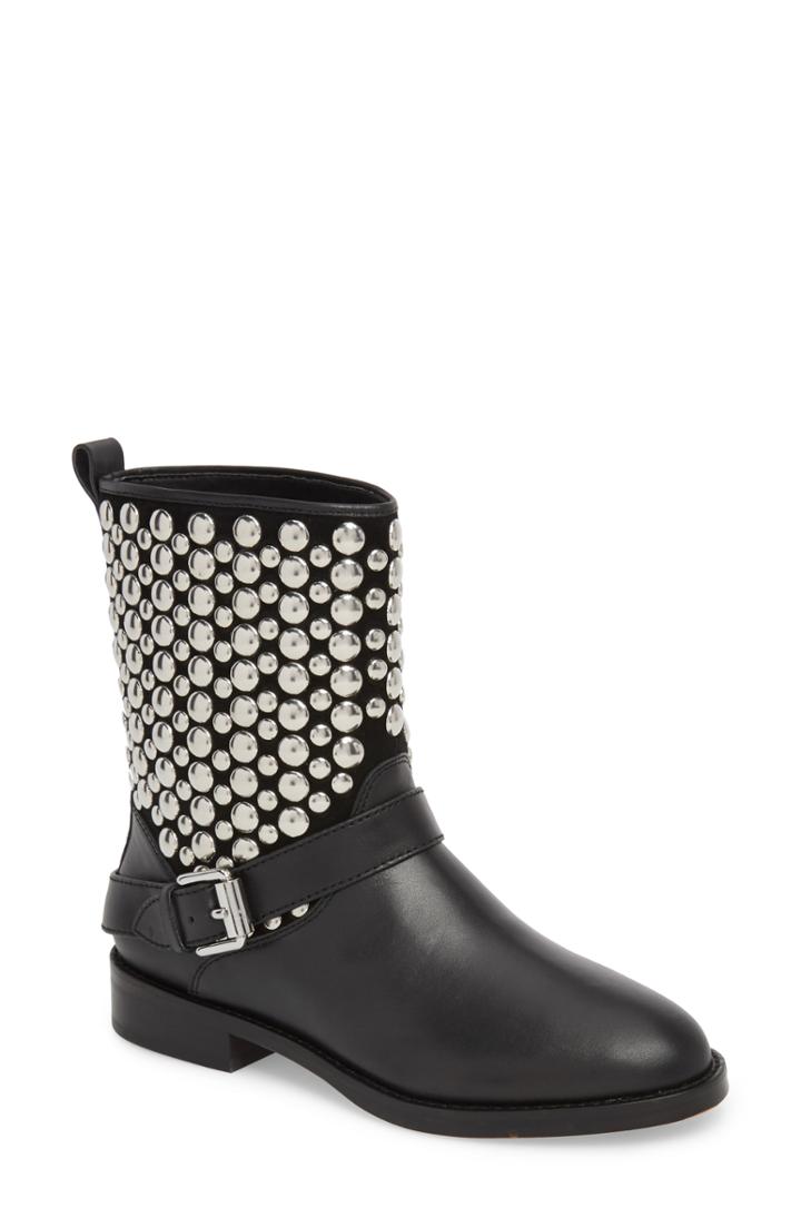 Women's Rebecca Minkoff Saida Studded Moto Bootie .5 M - Black