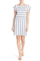 Petite Women's Caslon Stripe Linen Shift Dress, Size P - Blue