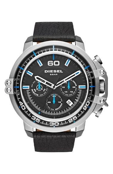 Men's Diesel 'deadeye' Chronograph Leather Strap Watch, 56mm