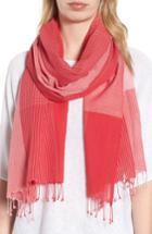 Women's Eileen Fisher Colorblock Organic Cotton Scarf, Size - Red