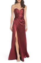 Women's La Femme Gathered Strapless Satin Gown - Red