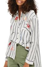 Women's Topshop Floating Floral Embroidered Shirt Us (fits Like 2-4) - Blue