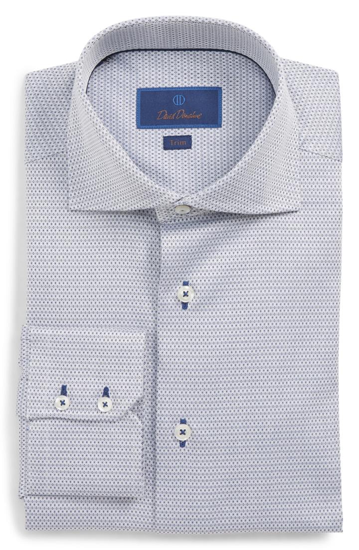 Men's David Donahue Trim Fit Geometric Dress Shirt .5 - 34/35 - Blue