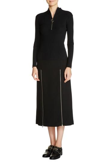 Women's Maje Zip Neck Ribbed Sweater - Black