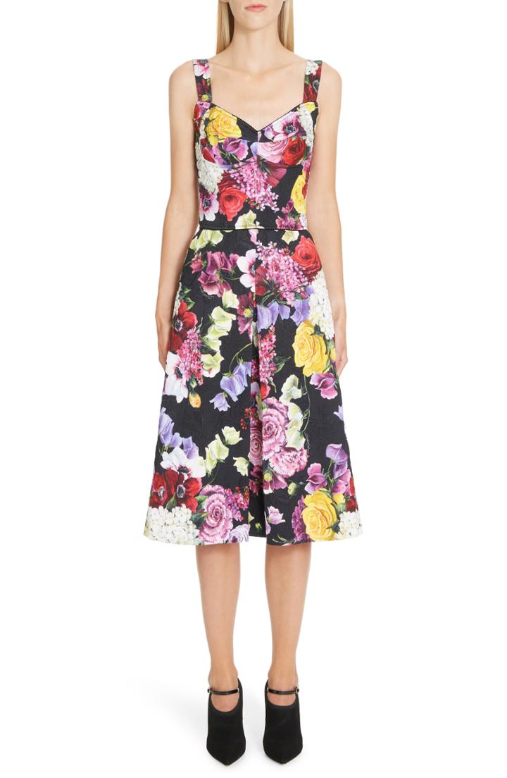 Women's Dolce & Gabbana Floral Print Brocade Bustier Dress Us / 36 It - Black