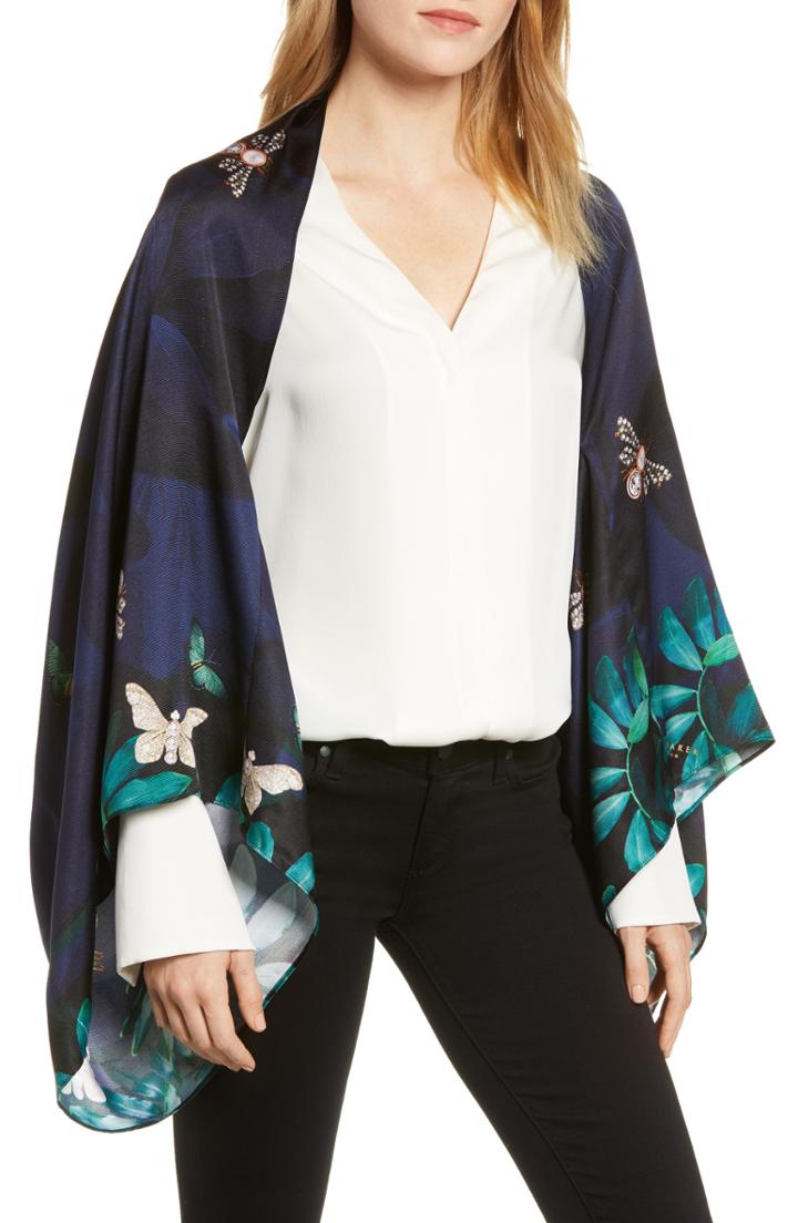 Women's Ted Baker London Houdini Silk Cape Scarf, Size - Blue