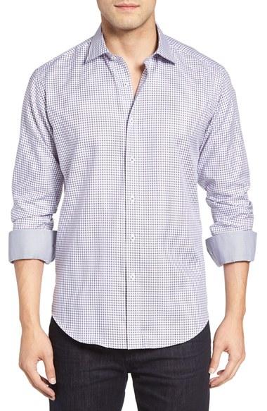 Men's Bugatchi Shaped Fit Tattersall Sport Shirt