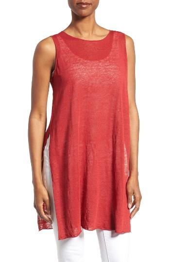 Women's Eileen Fisher Organic Linen Blend Knit Tunic, Size - Red