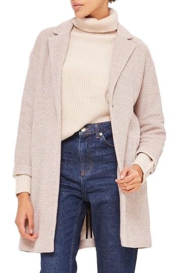 Women's Topshop Textured Knit Coat Us (fits Like 0-2) - Beige