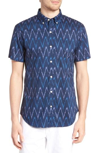 Men's Bonobos Riviera Slim Fit Ikat Print Sport Shirt R - Blue