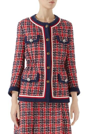 Women's Gucci Cinch Waist Tweed Jacket Us / 44 It - Red