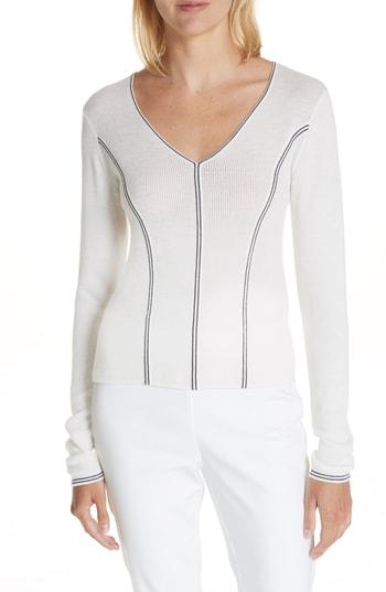 Women's Rag & Bone Lavinia Stripe Seam Merino Wool Sweater, Size - Ivory