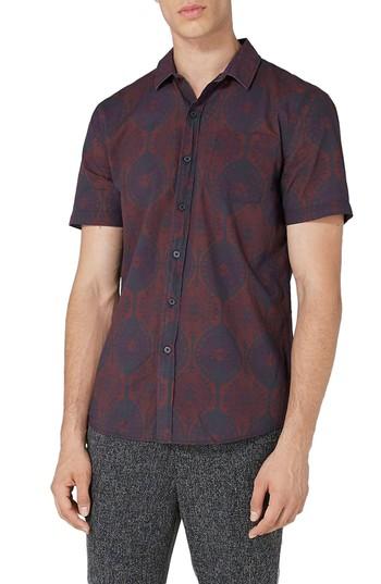 Men's Topman Classic Fit Art Deco Shirt, Size - Burgundy