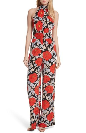 Women's Diane Von Furstenberg High Neck Halter Silk Jumpsuit - Red