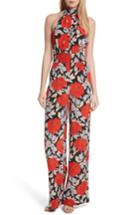Women's Diane Von Furstenberg High Neck Halter Silk Jumpsuit - Red