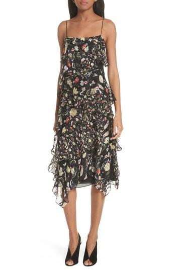 Women's Grey Jason Wu Painterly Floral Print Silk Blend Dress - Black