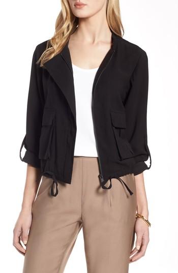 Women's Halogen Twill Zip Front Jacket - Black