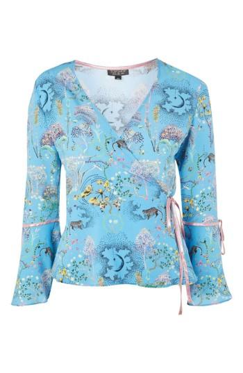 Women's Topshop Magical Leopard Print Wrap Blouse Us (fits Like 2-4) - Blue