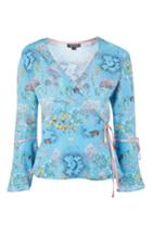 Women's Topshop Magical Leopard Print Wrap Blouse Us (fits Like 2-4) - Blue