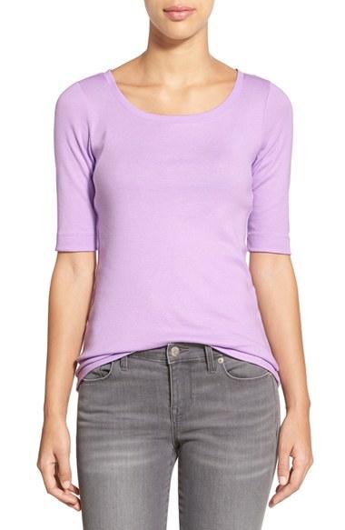 Petite Women's Caslon Ballet Neck Cotton & Modal Knit Elbow Sleeve Tee P - Purple