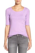 Petite Women's Caslon Ballet Neck Cotton & Modal Knit Elbow Sleeve Tee P - Purple