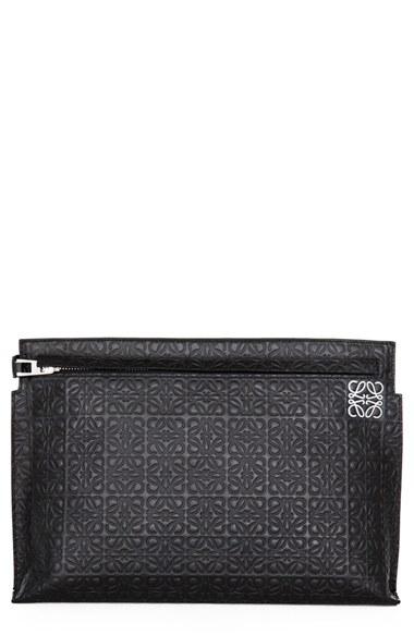 Loewe Large Logo Embossed Calfskin Leather Pouch -