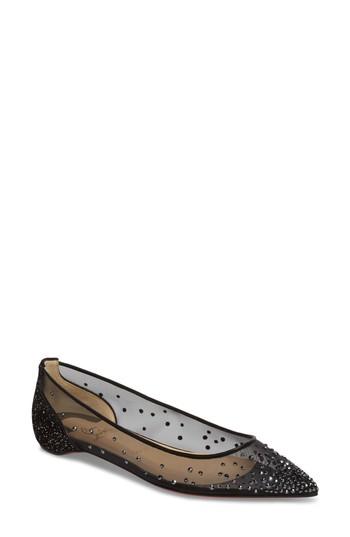 Women's Christian Louboutin Follies Strass Crystal Embellished Flat .5us / 35.5eu - Black