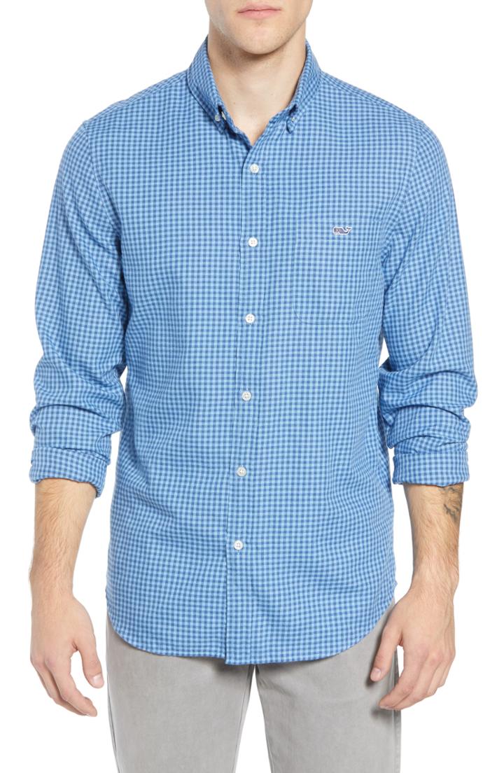 Men's Vineyard Vines Tradewinds Slim Fit Check Flannel Shirt, Size - Blue