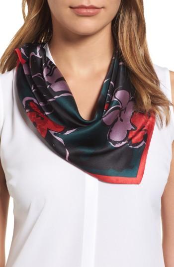 Women's Halogen Bloom Floral Silk Square Scarf, Size - Green