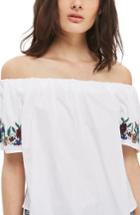 Women's Topshop Maggie Bardot Embroidered Top Us (fits Like 6-8) - White