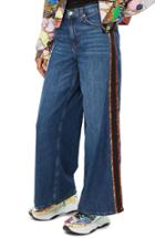 Women's Topshop Side Print Wide Leg Jeans W X 30l (fits Like 27w) - Blue