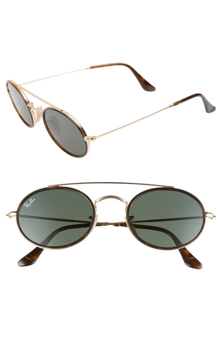Women's Ray-ban Elite 52mm Oval Sunglasses - Gold/ Dark Green Solid