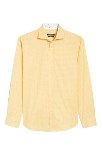Men's Bugatchi Freehand Shaped Fit Sport Shirt, Size - Yellow