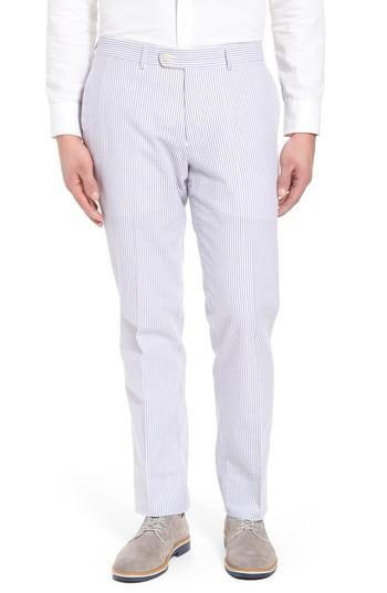 Men's Kroon Andrew Aim Flat Front Seersucker Trousers R - Blue