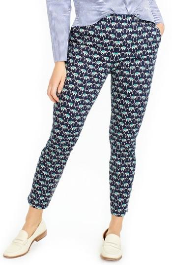 Women's J.crew Martie Elephant Print Slim Crop Pants - Blue