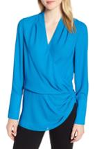Women's Trouve Long Sleeve Wrap Blouse, Size - Blue