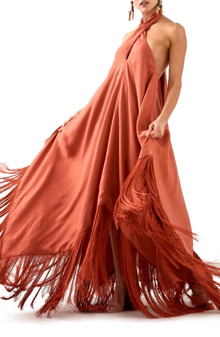 Women's Cult Gaia Ali Fringe Halter Maxi Dress - Red