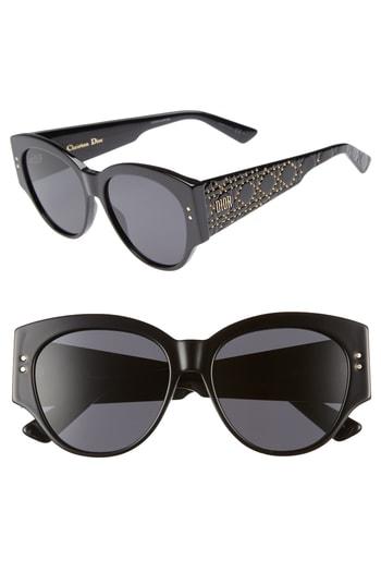 Women's Dior Lady 55mm Studded Cat Eye Sunglasses - Black