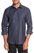Men's Bugatchi Trim Fit Dot Houndstooth Sport Shirt, Size - Blue