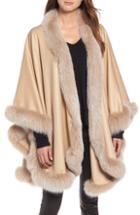 Women's Sofia Cashmere Frosted Genuine Fox Fur Trim Cashmere Cape
