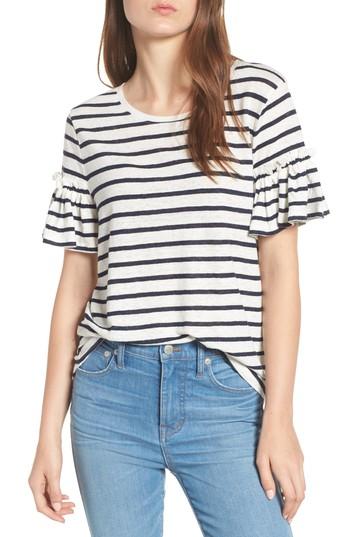 Women's Chelsea28 Stripe Ruffle Sleeve Linen Tee, Size - White