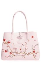 Longchamp Roseau Sakura Embroidered Leather Shoulder Tote -