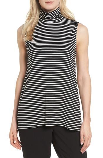 Women's Vince Camuto Stripe Mixed Media Turtleneck - Black