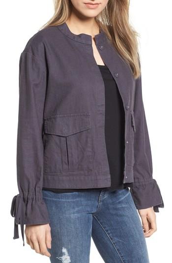Women's Caslon Tie Sleeve Linen & Cotton Jacket - Grey